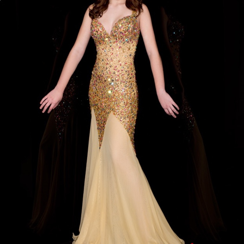 👗Jasz Couture Gold Embellished PROM DRESS